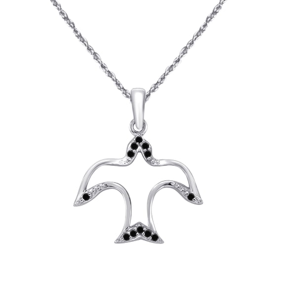 Mauli Jewels Engagement Necklace for Women 0.06 Carat Bird Shaped Black Diamond Pendant 4 Prong-Setting 10K White, Yellow And Rose Gold With 18'' Chain|Silver Chain