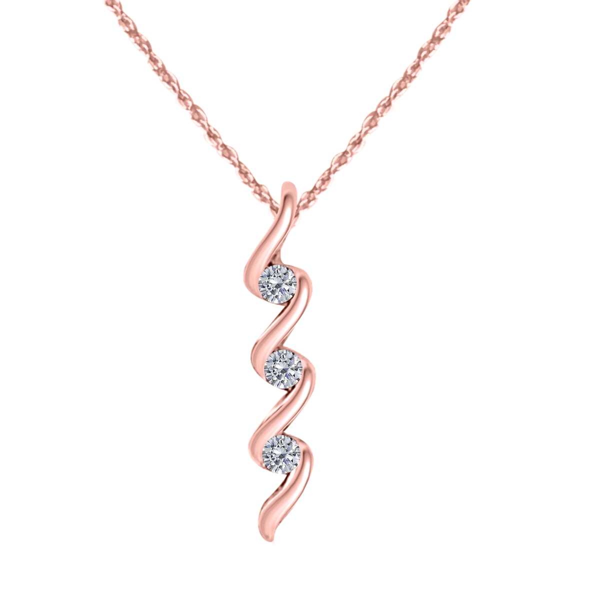 Mauli Jewels Engagement Necklace for Women 0.10 Carat Three Stone Wavy Design Diamond Pendant 4 Channel Setting 10K Rose White Yellow Gold With 18 Chain Silver Chain Walmart
