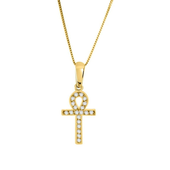 Mauli Jewels Engagement Necklace for Women 0.20 Carat Diamond Ankh-Cross Pendant With 18 Box Chain 4 Prong-Setting 10K Rose White & Yellow Gold|Silver Chain
