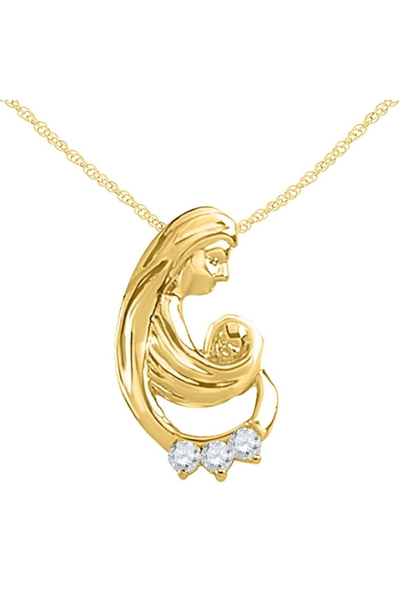 Engagement Necklace for Women 0.25 Carat Mother & Baby Diamond Pendant Prong 10K Yellow Gold With 18'' Yellow Rhodium Plated Silver Chain|Silver Chain