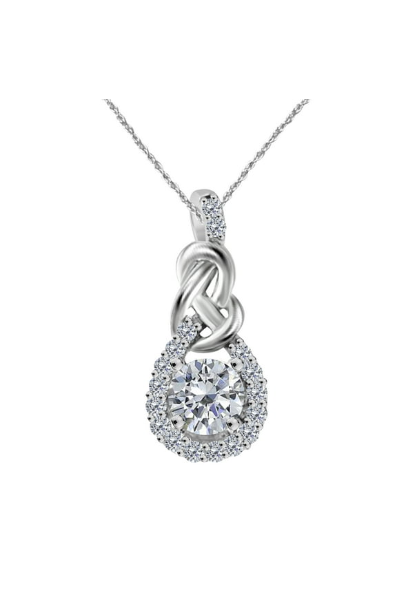 Engagement Necklace Women 0.36 Carat 10K Diamond Love Knot Pendant With 18'' Silver Box Chain 10K Diamond Love Knot Pendant With 18'' Chain In Solid Gold