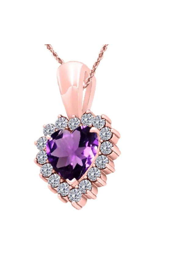 Engagement Necklace for Women 0.8 Ct Heart Shape Gemstone And Diamond Women's Pendant Prong-Setting 10K Rose Gold With 18'' Box Chain|Silver Chain
