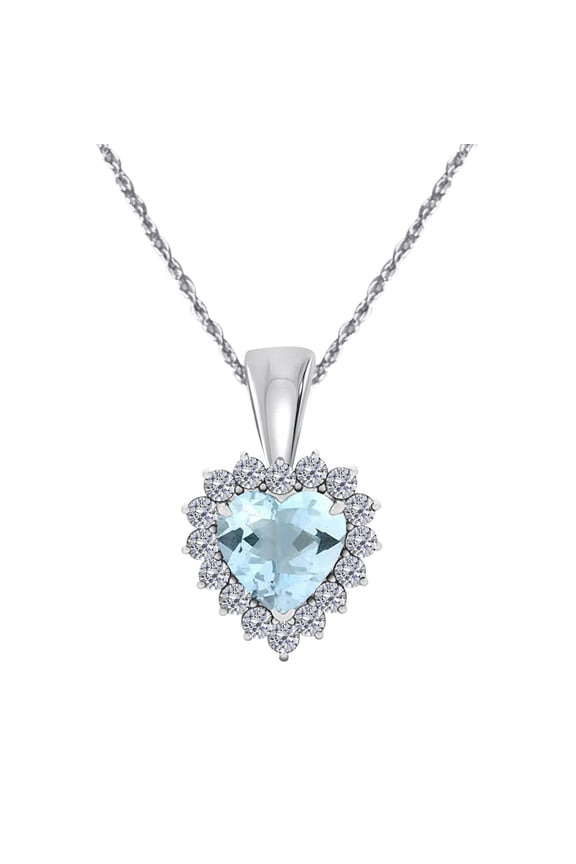 Engagement Necklace for Women 0.80 Carat Beautiful Heart Shape Gemstone And Diamond Pendant 4 prongs 10K White Gold With 18'' Chain|Silver Chain