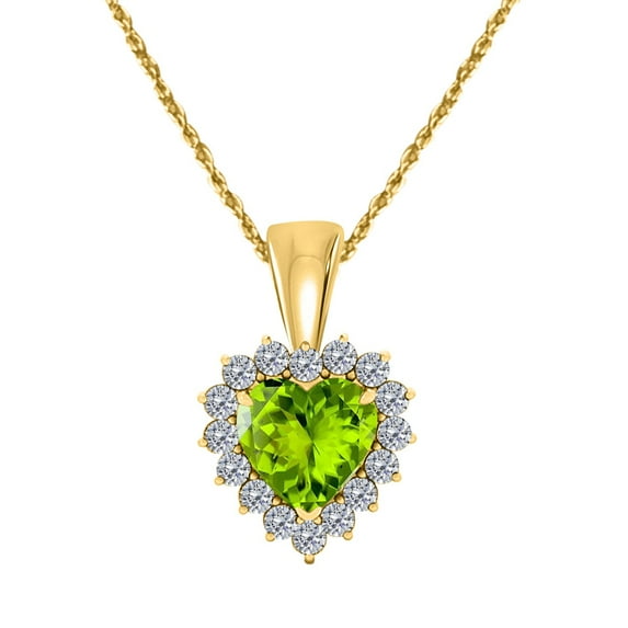 Mauli Jewels Engagement Necklace for Women 0.80 Carat Beautiful Heart Shape Gemstone And Diamond Pendant 4 prongs 10K Yellow Gold With 18'' Chain|Silver Chain