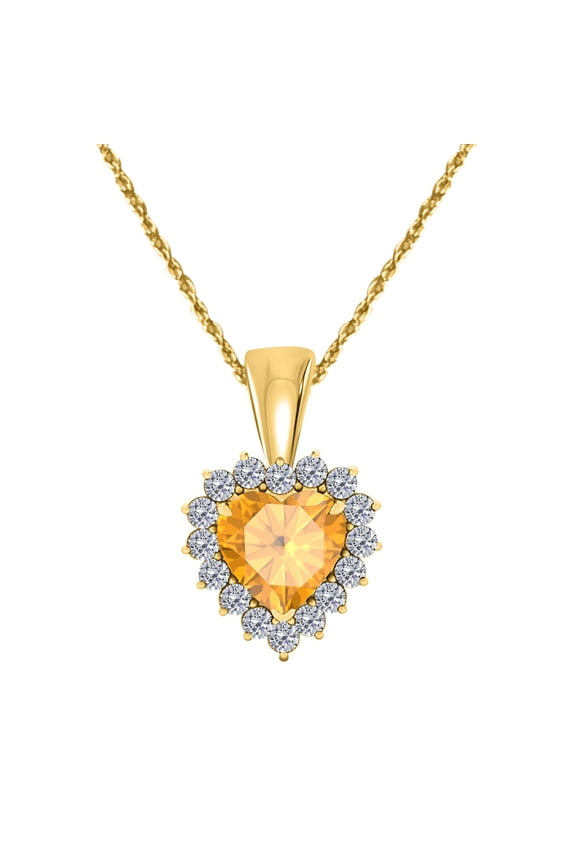 Engagement Necklace for Women 0.80 Carat Beautiful Heart Shape Gemstone And Diamond Pendant 4 prongs 10K Yellow Gold With 18'' Chain|Silver Chain