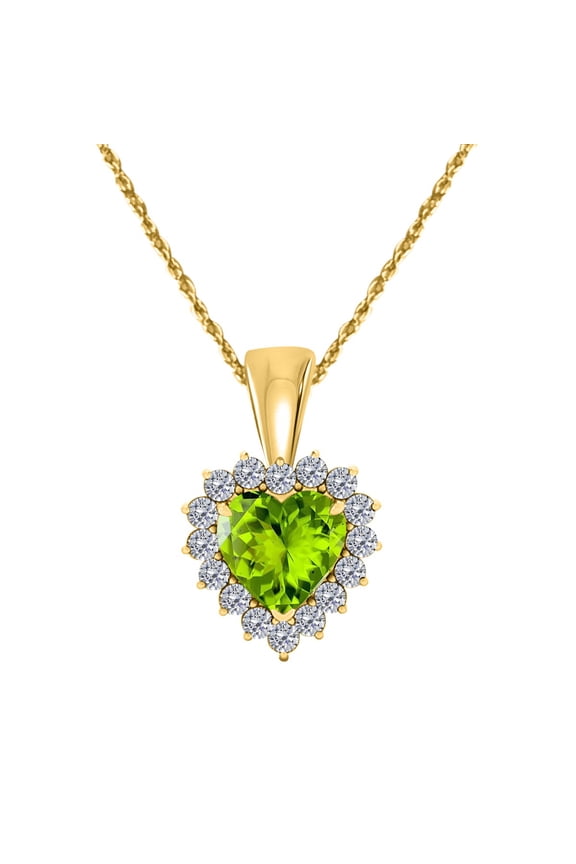 Engagement Necklace for Women 0.80 Carat Beautiful Heart Shape Gemstone And Diamond Pendant 4 prongs 10K Yellow Gold With 18'' Chain|Silver Chain