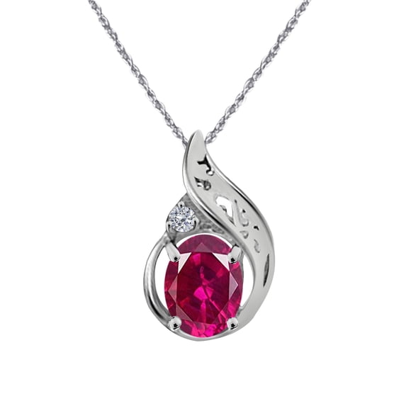 Mauli Jewels Engagement Necklace for Women 0.87 Carat Beautiful Oval Shape Gemstone And Diamond Pendant 4 prongs 10K White Gold With 18'' Chain|Silver Chain