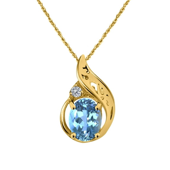 Mauli Jewels Engagement Necklace for Women 0.87 Carat Beautiful Oval Shape Gemstone And Diamond Pendant 4 prongs 10K Yellow Gold With 18'' Chain|Silver Chain