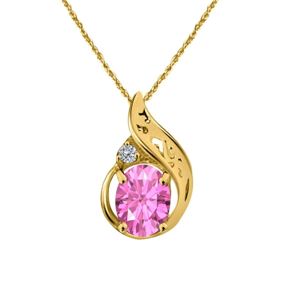 Mauli Jewels Engagement Necklace for Women 0.87 Carat Beautiful Oval Shape Gemstone And Diamond Pendant 4 prongs 10K Yellow Gold With 18'' Chain|Silver Chain