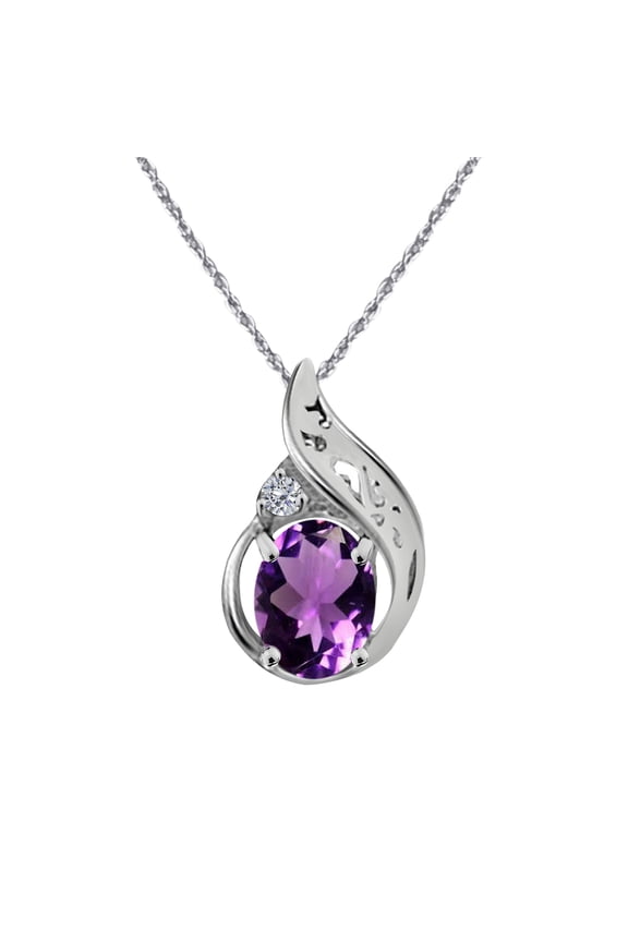 Engagement Necklace for Women 0.87 Carat Oval Shape Amethyst And Women's Diamond Pendant With 18'' Chain 4 Prong-Setting 10K Yellow & White Gold|Silver Chain