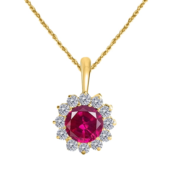 Mauli Jewels Engagement Necklace for Women 1.06 Carat Brilliant Cut Round-Shape Gemstone And Diamond Pendant 4 prongs 10K Yellow Gold With 18'' Rope Chain|Silver Chain