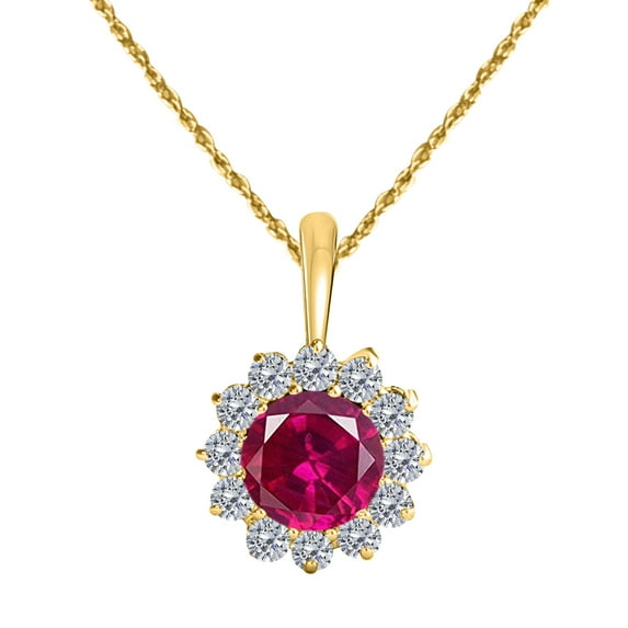 Mauli Jewels Engagement Necklace for Women 1.06 Carat Brilliant Cut Round-Shape Gemstone And Diamond Pendant 4 prongs 10K Yellow Gold With 18'' Rope Chain|Silver Chain