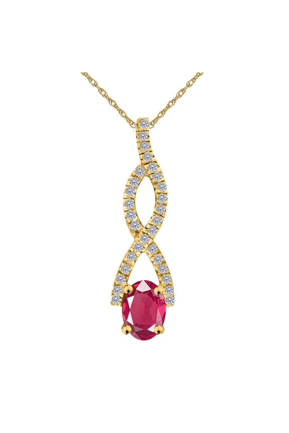 Engagement Necklace for Women 1.1 Carat Diamond And Oval Shape Created Ruby Pendant 4 Prong-Setting 14K Yellow Gold With 18'' Chain|Silver Chain