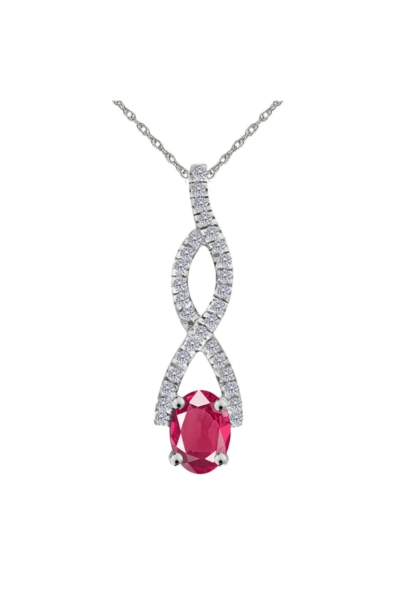 Engagement Necklace for Women 1.1 Carat Diamond And Oval Shape Created Ruby Pendant 4 Prong-Setting 14K White Gold With 18'' Chain|Silver Chain
