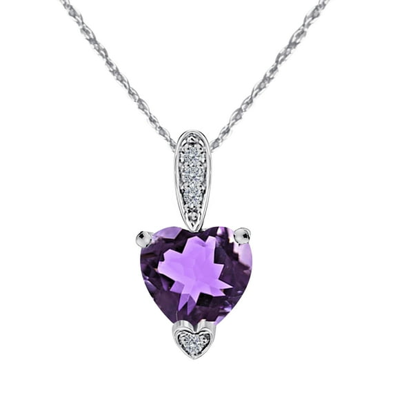 Mauli Jewels Engagement Necklace for Women 1.18 Carat White And Yellow Gold Heart Shape Amethyst Diamond Gemstone Pendant 4 Prong-Setting 10K With 18'' Chain|Silver Chain