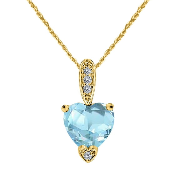 Mauli Jewels Engagement Necklace for Women 1.18 Carat Yellow Gold Heart Shape Gemstone And Diamond Pendant 4 prongs 10K With 18'' Rope Chain|Silver Chain