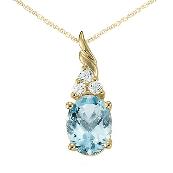 Mauli Jewels Engagement Necklace for Women 1.35 Carat Three Stone Diamond and Gemstone Pendant 4 prongs 10K Yellow Gold With 18'' Rope Chain|Silver Chain