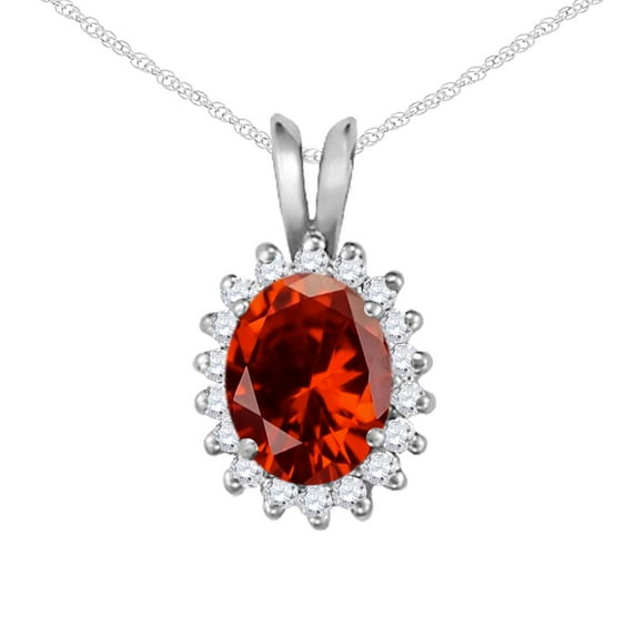 Mauli Jewels Engagement Necklace for Women 1.45 Carat Beautiful Oval Shape Gemstone And Diamond Pendant 4 prongs 10K White Gold With 18'' Rope Chain|Silver Chain