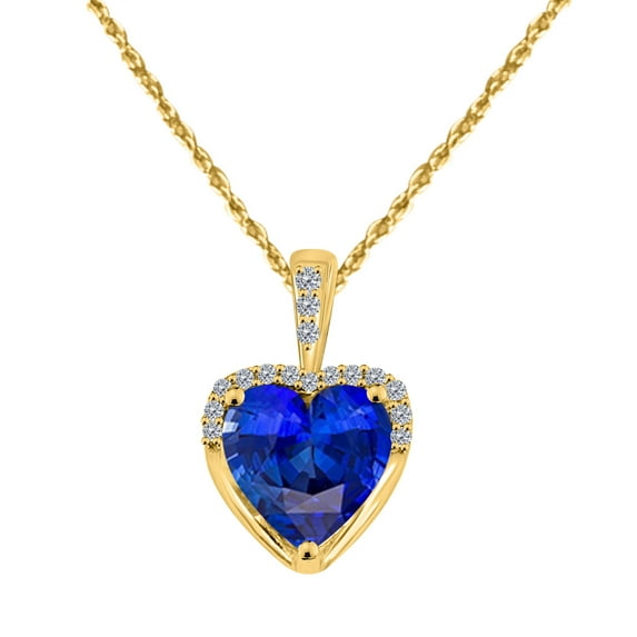 Mauli Jewels Engagement Necklace for Women 1.83 Carat Adorable Diamond And Heart Shape Gemstone Pendant 4 prongs 10K Yellow Gold With 18'' Box Chain|Silver Chain