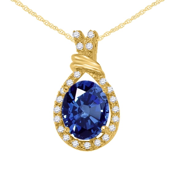 Mauli Jewels Engagement Necklace for Women 1.90 Carat Beautiful Oval Shape Gemstone And Diamond Pendant 4 prongs 10K Yellow Gold With 18'' Rope Chain|Silver Chain