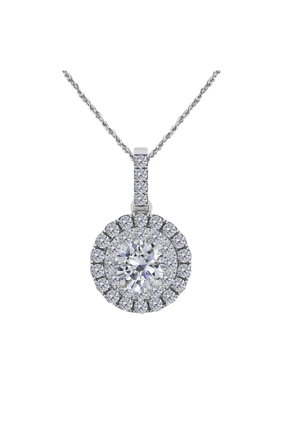 Engagement Necklace Women 14K 0.76 Carat Round White Diamond Pendant With 18'' Box Chain Shared-Prong-Setting 14K Solid Rose, White & Yellow Gold|Silver Chain