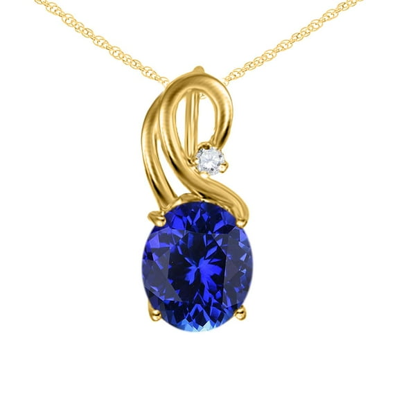 Mauli Jewels Engagement Necklace for Women 2.43 Carat Beautiful Oval Shape Gemstone And Diamond Pendant 4 prongs 10K Yellow Gold With 18'' Rope Chain|Silver Chain
