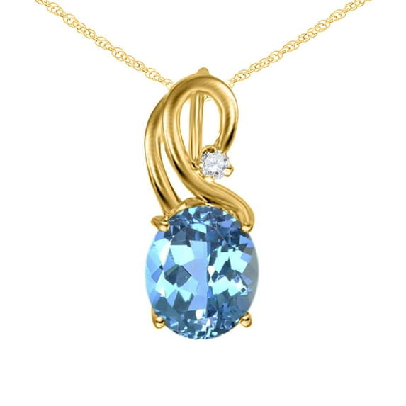 Mauli Jewels Engagement Necklace for Women 2.43 Carat Beautiful Oval Shape Gemstone And Diamond Pendant 4 prongs 10K Yellow Gold With 18'' Rope Chain|Silver Chain