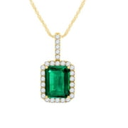 Mauli Jewels Engagement Necklace for Women 2.50 Carat Beautiful Emerald Shape Gemstone And Diamond Pendant 4 prongs 10K Yellow Gold With 18'' Rope Chain|Silver Chain