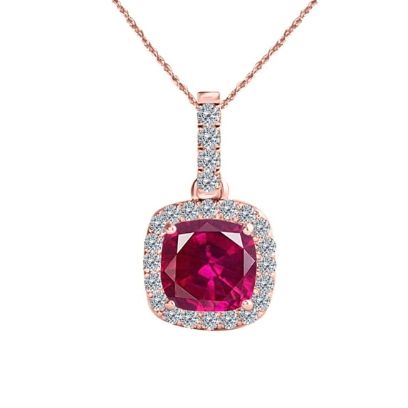 Mauli Jewels Engagement Necklace for Women 2.75 Ct Ttw Diamond And Cushion Cut Gemstone Polished Rose Gold Pendant Prong-Setting 10K With 18'' Box Chain|Silver Chain