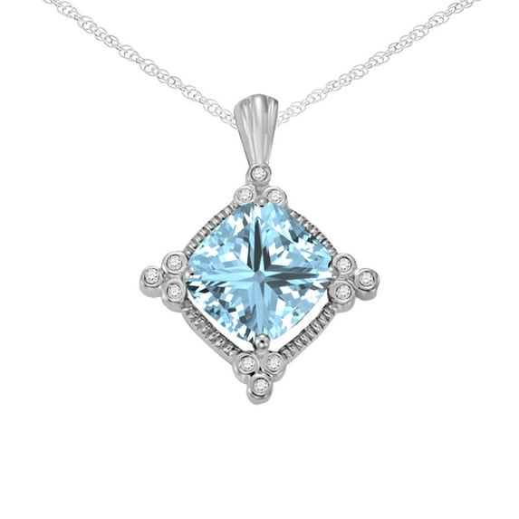 Mauli Jewels Engagement Necklace for Women 2.80 Carat Adorable Diamond And Cushion Cut Gemstone Pendant 4 prongs 10K White Gold With 18'' Chain|Silver Chain