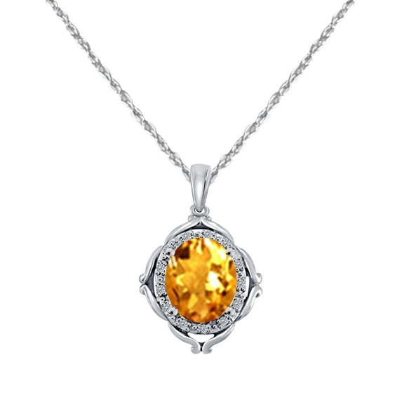 Mauli Jewels Engagement Necklace for Women 3.30 Carat Beautiful Oval Shape Gemstone Diamond Pendant 4 prongs 10K White Gold With 18'' Rope Chain|Silver Chain