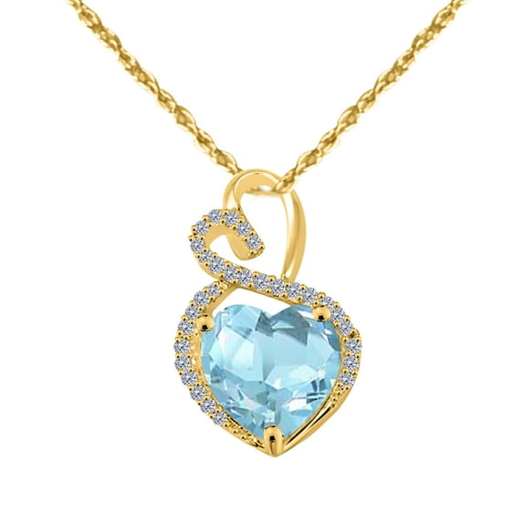 Mauli Jewels Engagement Necklace for Women 3.90 Carat Diamond And Heart Shape Gemstone Yellow Gold Pendant 4 prongs 14K With 18'' Rope Chain|Silver Chain