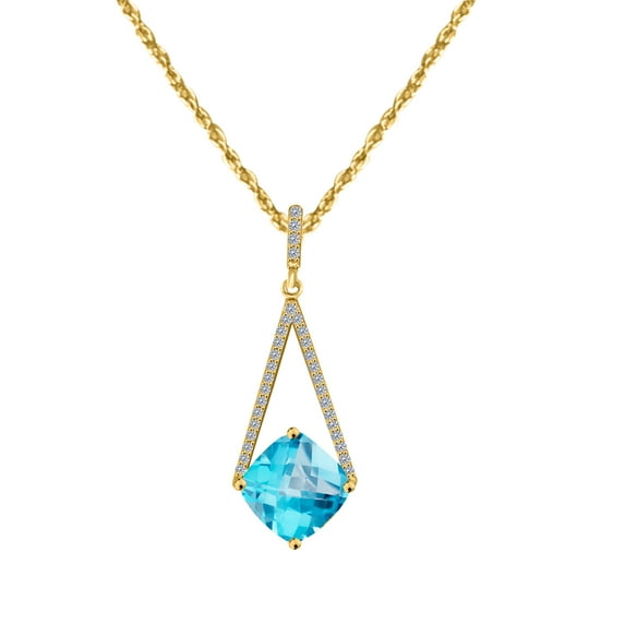 Mauli Jewels Engagement Necklace for Women 4.15 Carat Cushion Cut Gemstone And Adorable Diamond Pendant 4 prongs 10K Yellow Gold With 18'' Rope Chain|Silver Chain