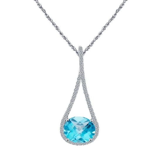Mauli Jewels Engagement Necklace for Women 4.81 Carat Diamond And Beautiful Oval Shape Gemstone Pendant 4 prongs 10K White Gold With 18'' Rope Chain|Silver Chain