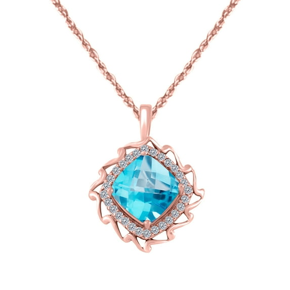 Mauli Jewels Engagement Necklace for Women 5.40 Carat Diamond And Cushion Cut Gemstone Rose Gold Pendant Prong-Setting 10K With 18'' Rope Chain|Silver Chain