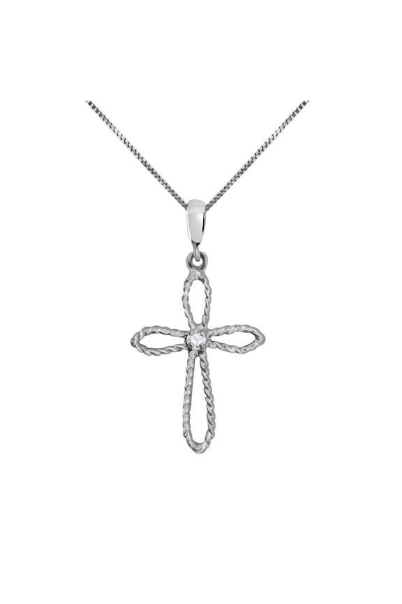 Engagement Necklace for Women White Diamond Cross Pendant Necklace for Women's With 18 Chain 4-Prong-Setting 10K Rose White & Yellow Gold|Silver Chain