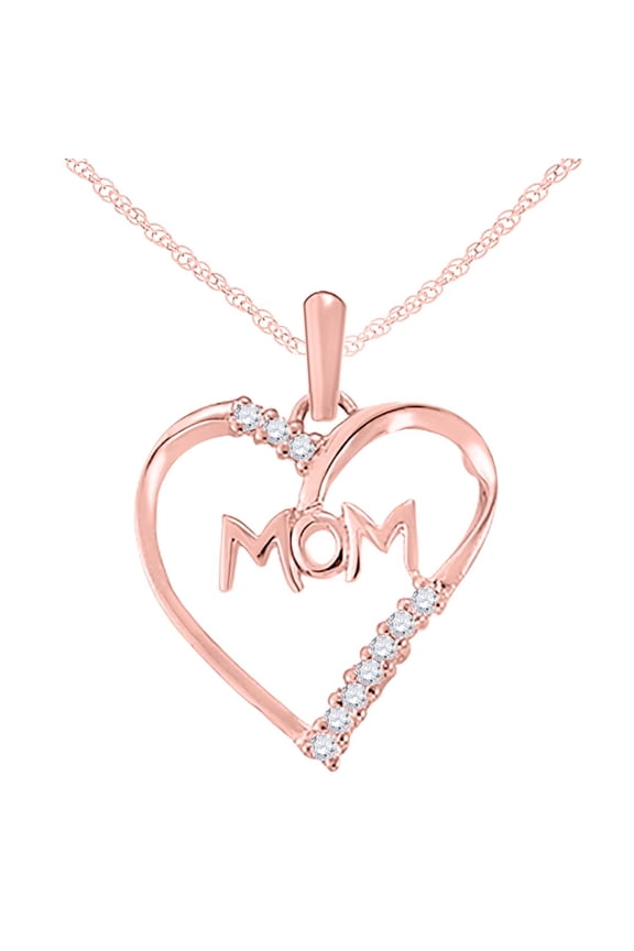 Engagement Necklace for Women 0.1 Carat Mom Diamond Pendant Prong 10K Rose Gold With 18'' Rose Rhodium Plated Silver Chain|Silver Chain