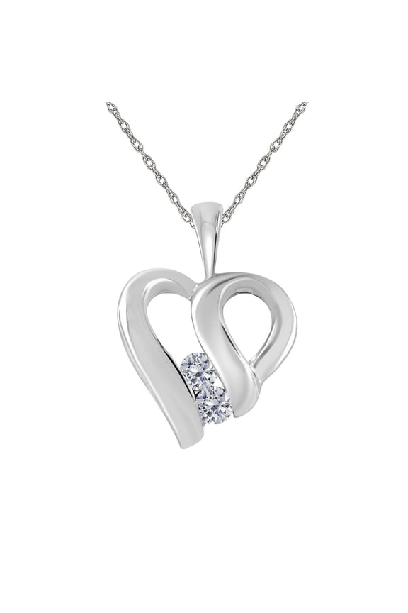 Engagement Necklace for Women 0.16 Carat Two Stone Diamond Heart Pendant 4 prongs 10K White Gold With 18'' Chain|Silver Chain