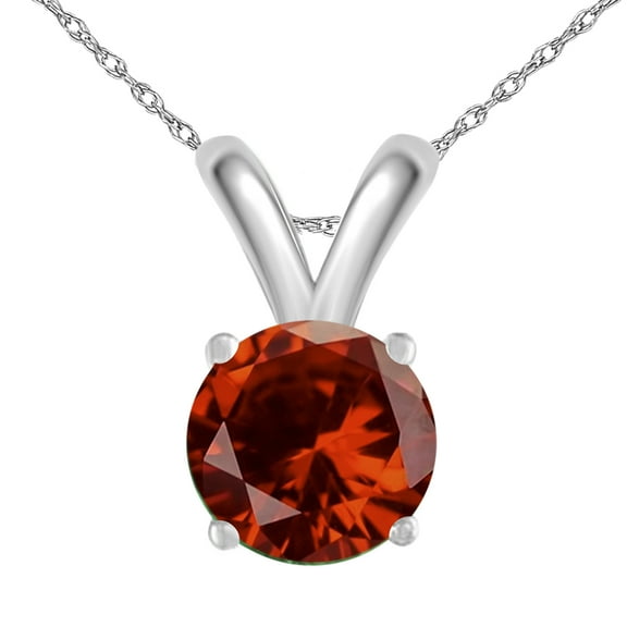 Mauli Jewels Engagement Necklace for Women 0.25 Carat Round Garnet Pendant 4-prong 925 Sterling Silver|Silver Chain