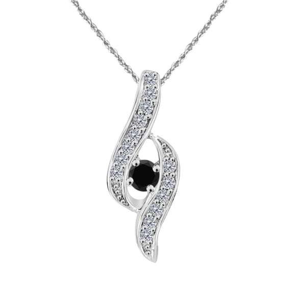 Mauli Jewels Engagement Necklace for Women 0.25 Carat Simple Black Diamond Pendant 4 prongs 14K White Gold With 18'' Chain|Silver Chain