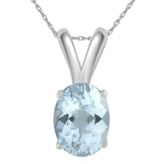 Mauli Jewels Engagement Necklace for Women 0.40 Carat Oval Aquamarine Pendant 4-prong 925 Sterling Silver|Silver Chain