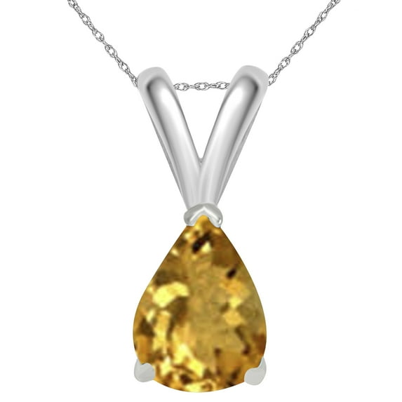 Mauli Jewels Engagement Necklace for Women 0.40 Carat Pear Citrine Pendant 4-prong 925 Sterling Silver|Silver Chain