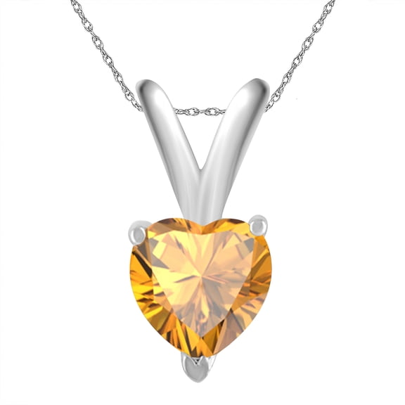 Mauli Jewels Engagement Necklace for Women 0.45 Carat Heart Citrine Pendant 4-prong 925 Sterling Silver|Silver Chain