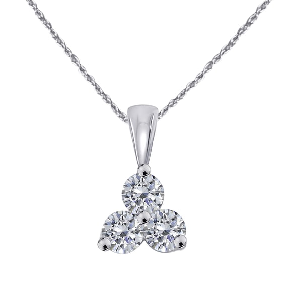 Mauli Jewels Engagement Necklace for Women 0.50 Carat Diamond Three Stone Pendant 4 prong 14K White Gold With 18'' Chain|Silver Chain