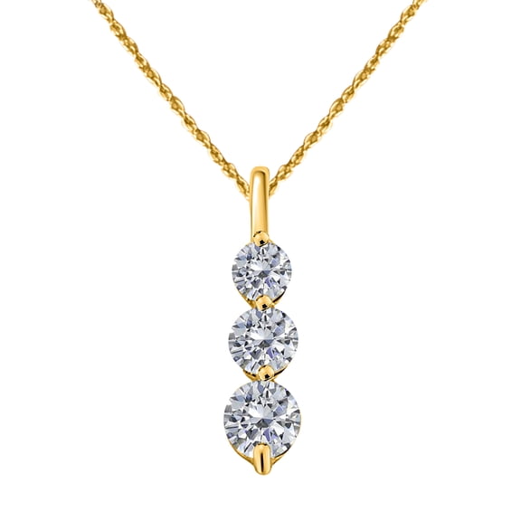 Mauli Jewels Engagement Necklace for Women 0.50 Carat Diamond Three Stone Pendant 4 prong 14K Yellow Gold With 18'' Chain|Silver Chain