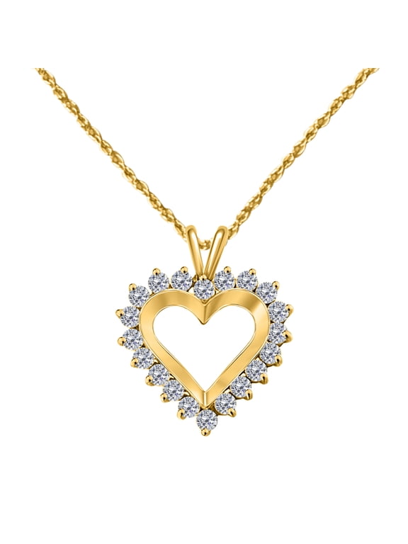 Engagement Necklace for Women 0.70 Carat Heart Shape Diamond Pendant 4 prongs 14K Yellow Gold With 18'' Chain|Silver Chain