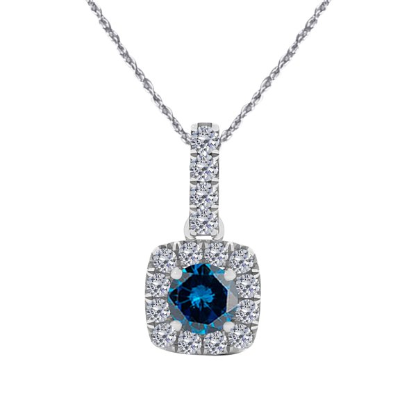 Mauli Jewels Engagement Necklace for Women 0.75 Carat Adorable Halo Blue Diamond Pendant 4 prongs 14K White Gold With 18'' Chain|Silver Chain