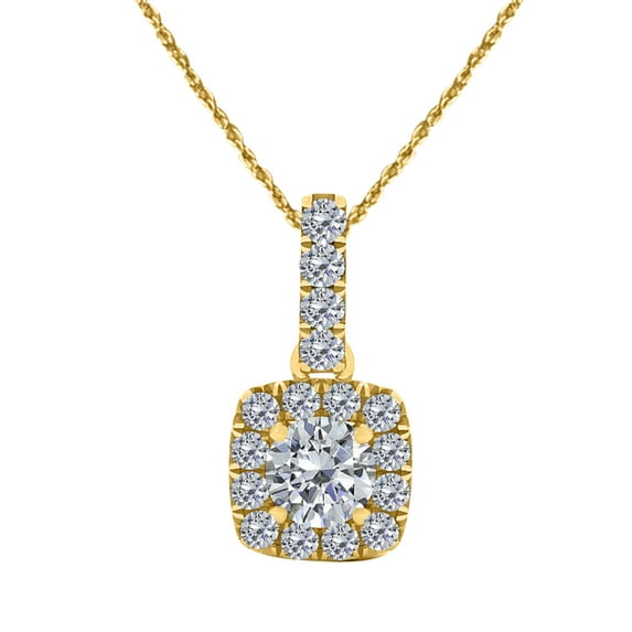 Mauli Jewels Engagement Necklace for Women 0.75 Carat Adorable Halo Diamond Pendant 4 prongs 14K Yellow Gold With 18'' Chain|Silver Chain