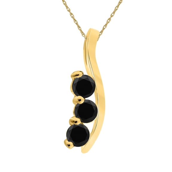 Mauli Jewels Engagement Necklace for Women 0.75 Carat Black Diamond Three stone Pendant 4 Prong-Setting 14K Yellow Gold With 18'' Chain|Silver Chain