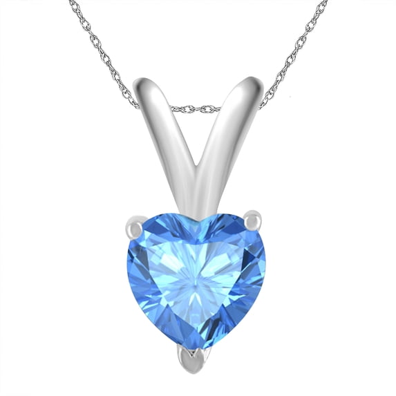 Mauli Jewels Engagement Necklace for Women 0.75 Carat Heart Blue Topaz Pendant 4-prong 925 Sterling Silver|Silver Chain